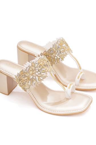 Gold embroidered Kolhapuri block heels