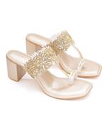 Gold embroidered Kolhapuri block heels