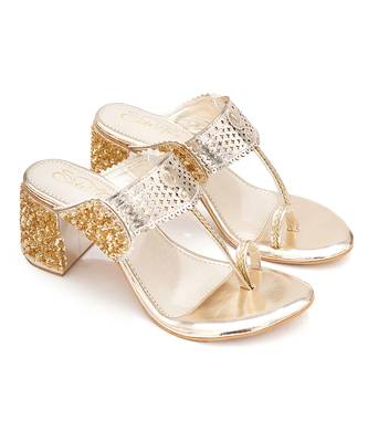 Gold embroidered block Kolhapuri heels 2