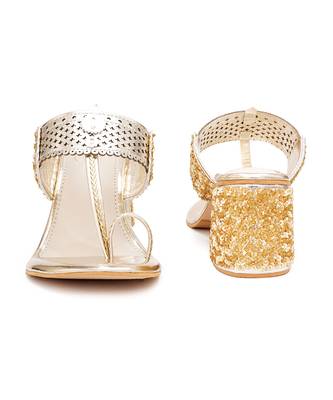 Gold embroidered block Kolhapuri heels 3