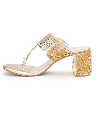Gold embroidered block Kolhapuri heels 4