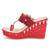Red embroidered wedges shoes