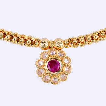 Traditional round shape golden balls pink stone gold plated choker necklace set for women 1