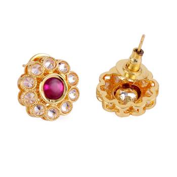 Traditional round shape golden balls pink stone gold plated choker necklace set for women 2