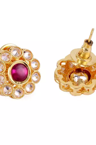 Traditional round shape golden balls pink stone gold plated choker necklace set for women