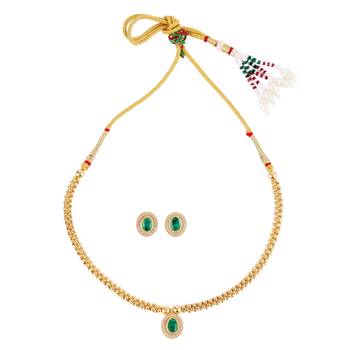 Traditional round shape golden balls green stone gold plated choker necklace set for women 1