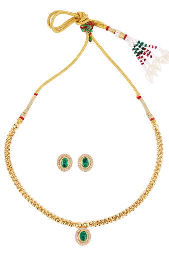 Traditional round shape golden balls green stone gold plated choker necklace set for women