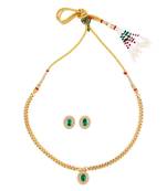 Traditional round shape golden balls green stone gold plated choker necklace set for women