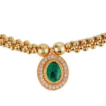 Traditional round shape golden balls green stone gold plated choker necklace set for women 2