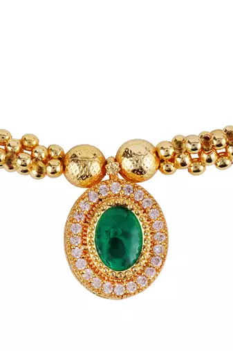 Traditional round shape golden balls green stone gold plated choker necklace set for women