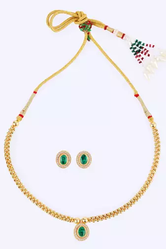 Traditional round shape golden balls green stone gold plated choker necklace set for women