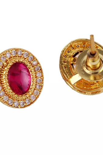 Traditional round shape golden balls pink stone gold plated choker necklace set for women