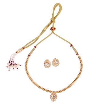 Traditional oval shape golden balls white stone gold plated necklace set for women 1