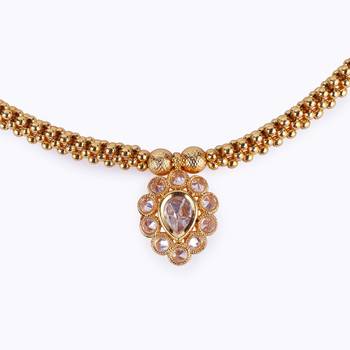 Traditional oval shape golden balls white stone gold plated necklace set for women 2
