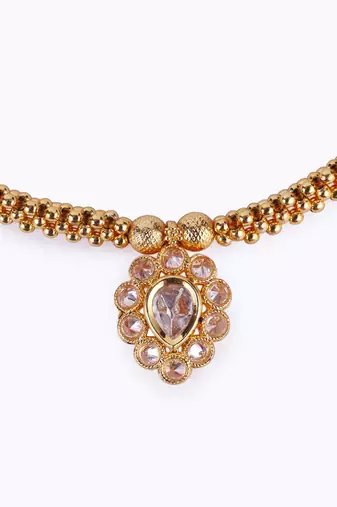 Traditional oval shape golden balls white stone gold plated necklace set for women
