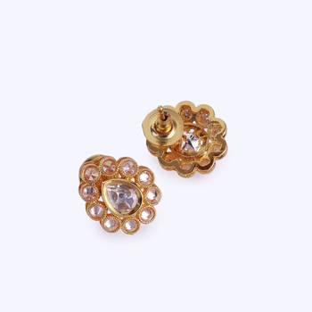 Traditional oval shape golden balls white stone gold plated necklace set for women 3