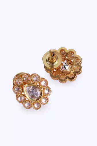 Traditional oval shape golden balls white stone gold plated necklace set for women