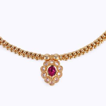 Traditional oval shape golden balls pink stone gold plated choker necklace set for women 2
