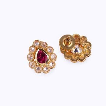 Traditional oval shape golden balls pink stone gold plated choker necklace set for women 3