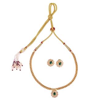 Traditional round shape golden balls green stone gold plated choker necklace set for women 1