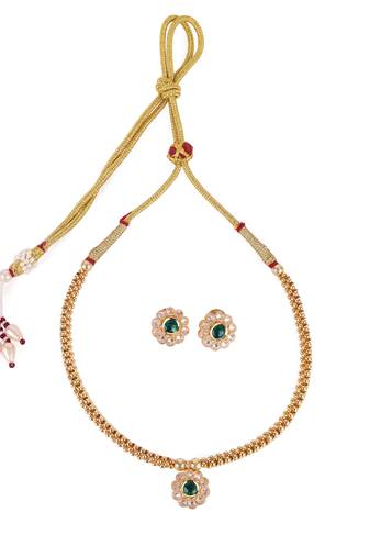 Traditional round shape golden balls green stone gold plated choker necklace set for women