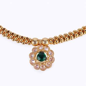 Traditional round shape golden balls green stone gold plated choker necklace set for women 2