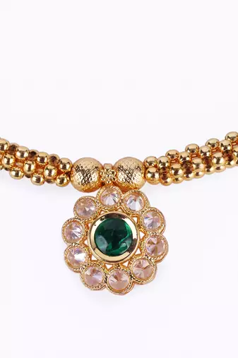 Traditional round shape golden balls green stone gold plated choker necklace set for women