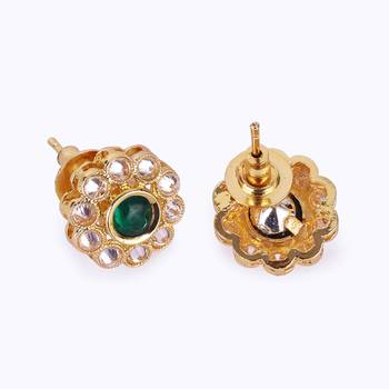 Traditional round shape golden balls green stone gold plated choker necklace set for women 3