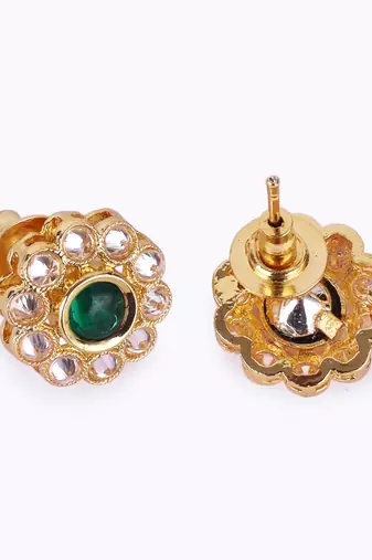 Traditional round shape golden balls green stone gold plated choker necklace set for women