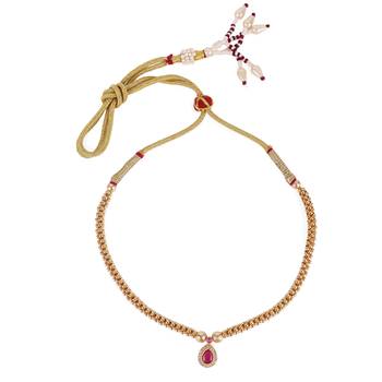 Traditional oval shape golden balls pink stone gold plated choker necklace for women 1