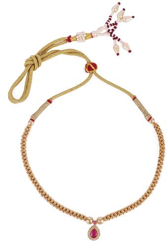 Traditional oval shape golden balls pink stone gold plated choker necklace for women
