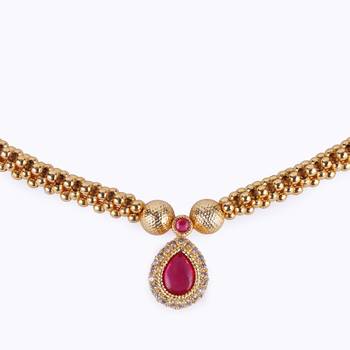 Traditional oval shape golden balls pink stone gold plated choker necklace for women 2