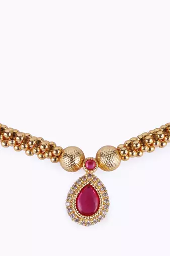 Traditional oval shape golden balls pink stone gold plated choker necklace for women