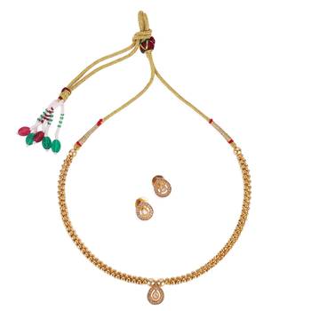 Traditional oval shape golden balls white stone gold plated choker necklace set for women 1