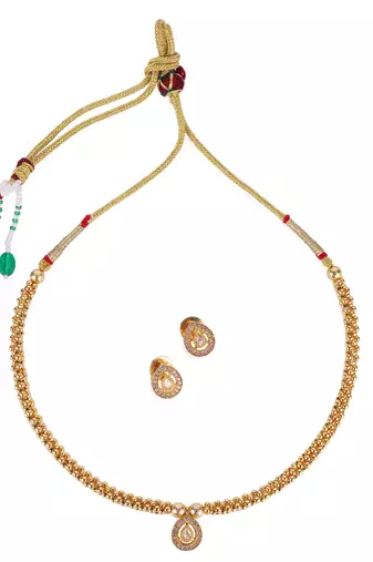 Traditional oval shape golden balls white stone gold plated choker necklace set for women
