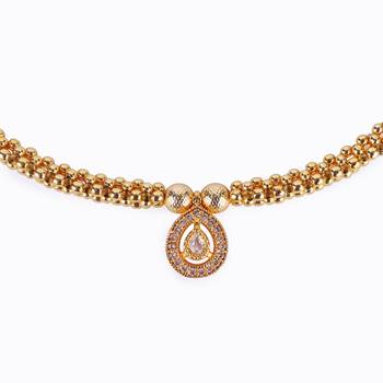 Traditional oval shape golden balls white stone gold plated choker necklace set for women 2