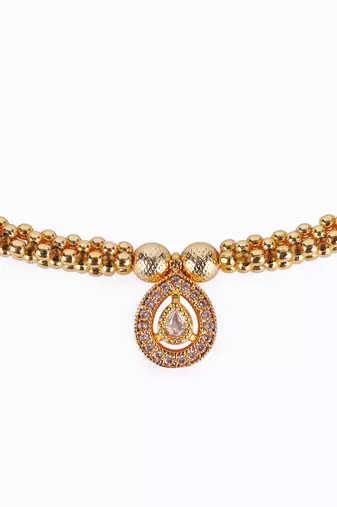 Traditional oval shape golden balls white stone gold plated choker necklace set for women