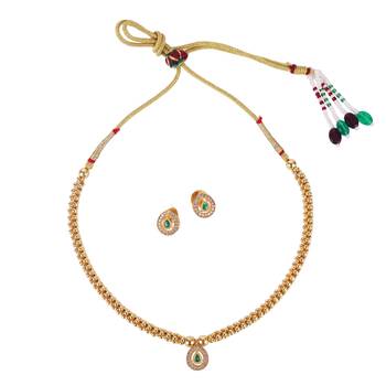 Traditional oval shape golden balls green stone gold plated choker necklace set for women 1