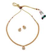 Traditional oval shape golden balls green stone gold plated choker necklace set for women