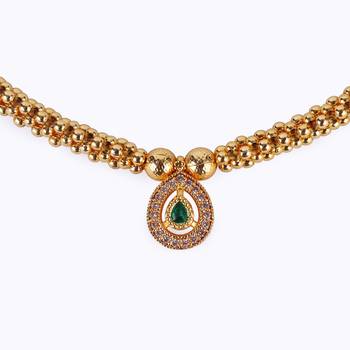 Traditional oval shape golden balls green stone gold plated choker necklace set for women 2