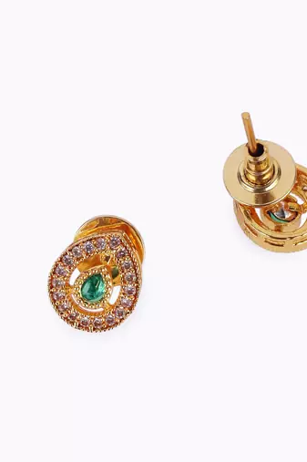 Traditional oval shape golden balls green stone gold plated choker necklace set for women