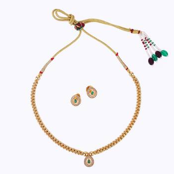 Traditional oval shape golden balls green stone gold plated choker necklace set for women 4