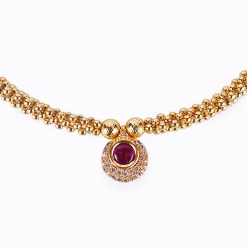 Traditional round shape golden balls pink stone gold plated choker necklace for women 2
