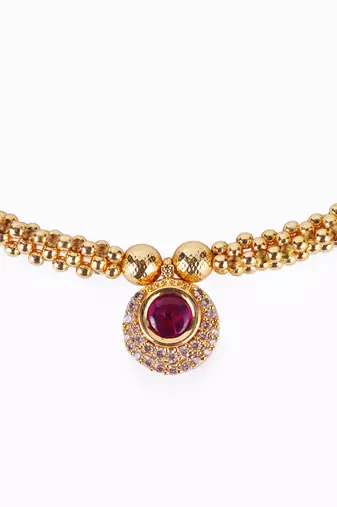 Traditional round shape golden balls pink stone gold plated choker necklace for women