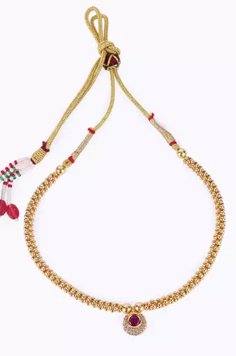 Traditional round shape golden balls pink stone gold plated choker necklace for women