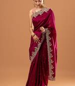 Dark Rani Pink Color Rangoli Silk Rivet Work And Embroidery Sequence With Zari Work Saree