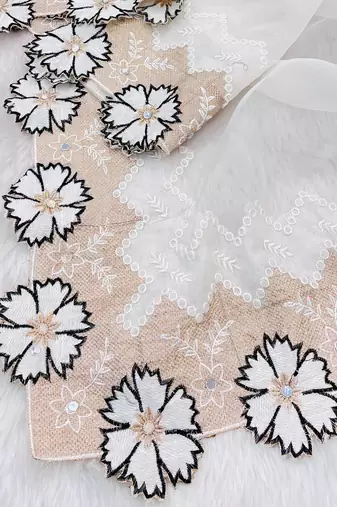 Black Color With Intricate Multithread Embroidery And Floral Butta White Organza Saree