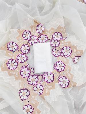 Purple Color With Intricate Multithread Embroidery And Floral Butta White Organza Saree 1