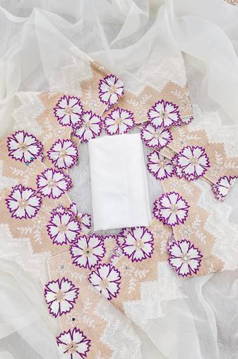 Purple Color With Intricate Multithread Embroidery And Floral Butta White Organza Saree
