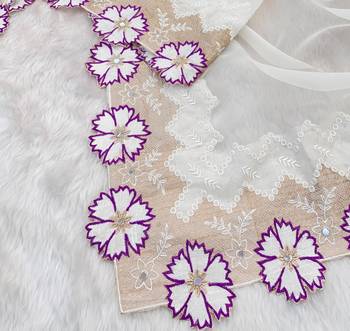 Purple Color With Intricate Multithread Embroidery And Floral Butta White Organza Saree 2